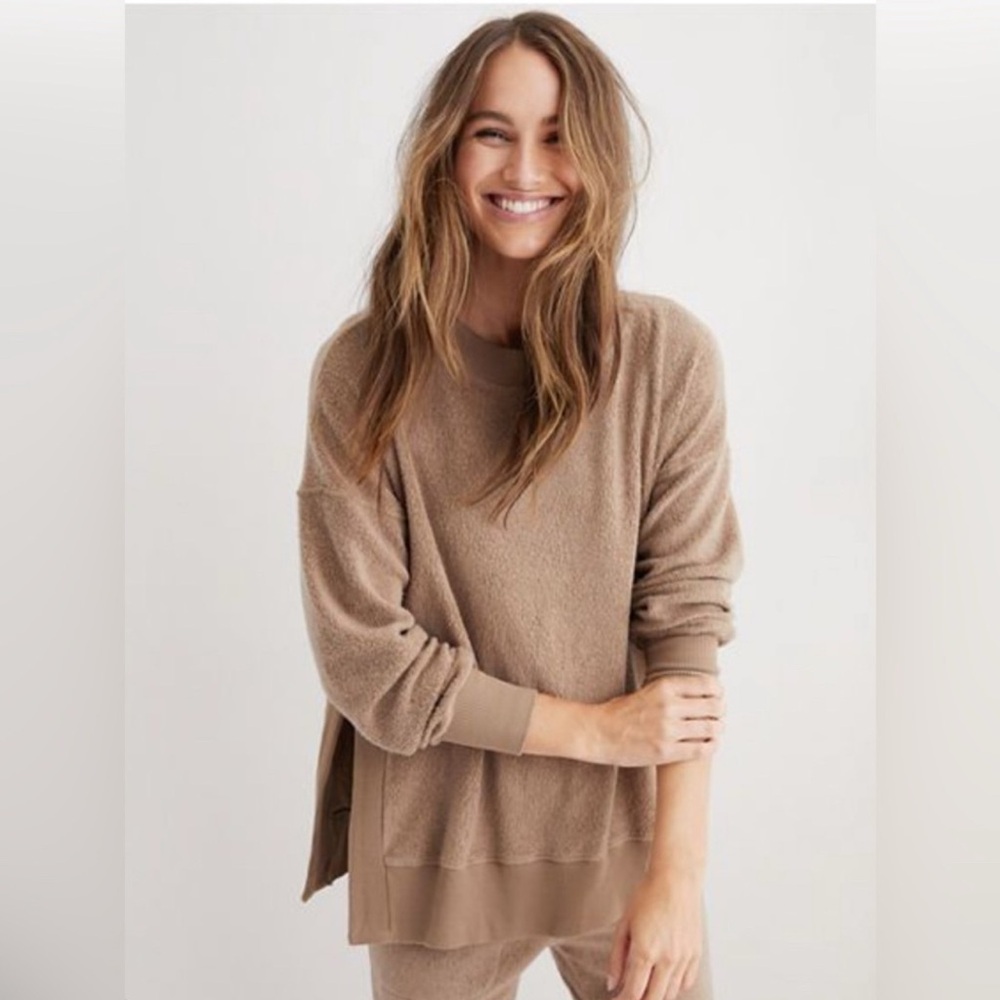 Aerie Chilled Out Cream Crewneck Oversized Side Slit Sweatshirt Big Chill pink